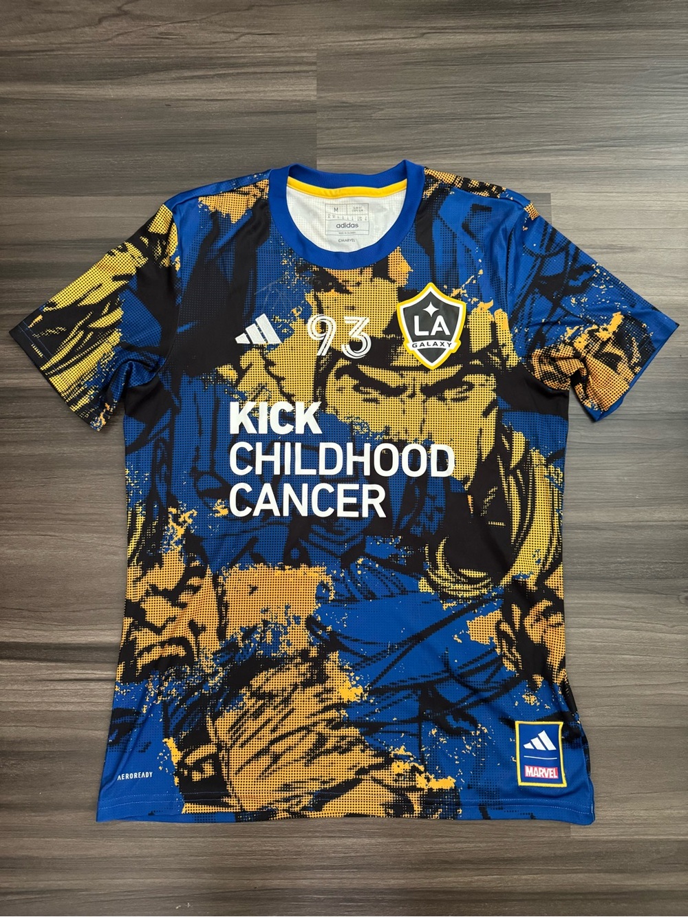 Adidas LA Galaxy Royal 2023 MLS Works Kick Childhood Cancer x Marvel Jersey Sz M